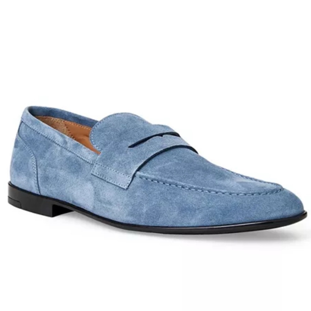 Bruno Magli Mens Lastra Blue Solid Faux Suede Loafers